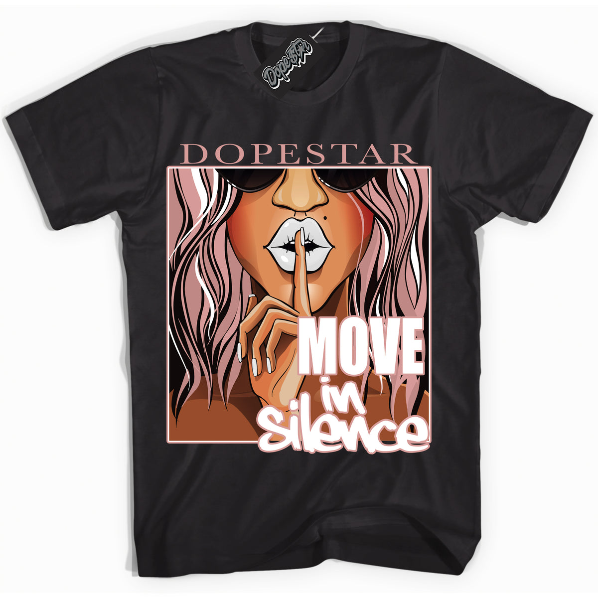 Cool Black Shirt with “ Move In Silence ” design that perfectly matches Legend Pink 11s Jordans.
