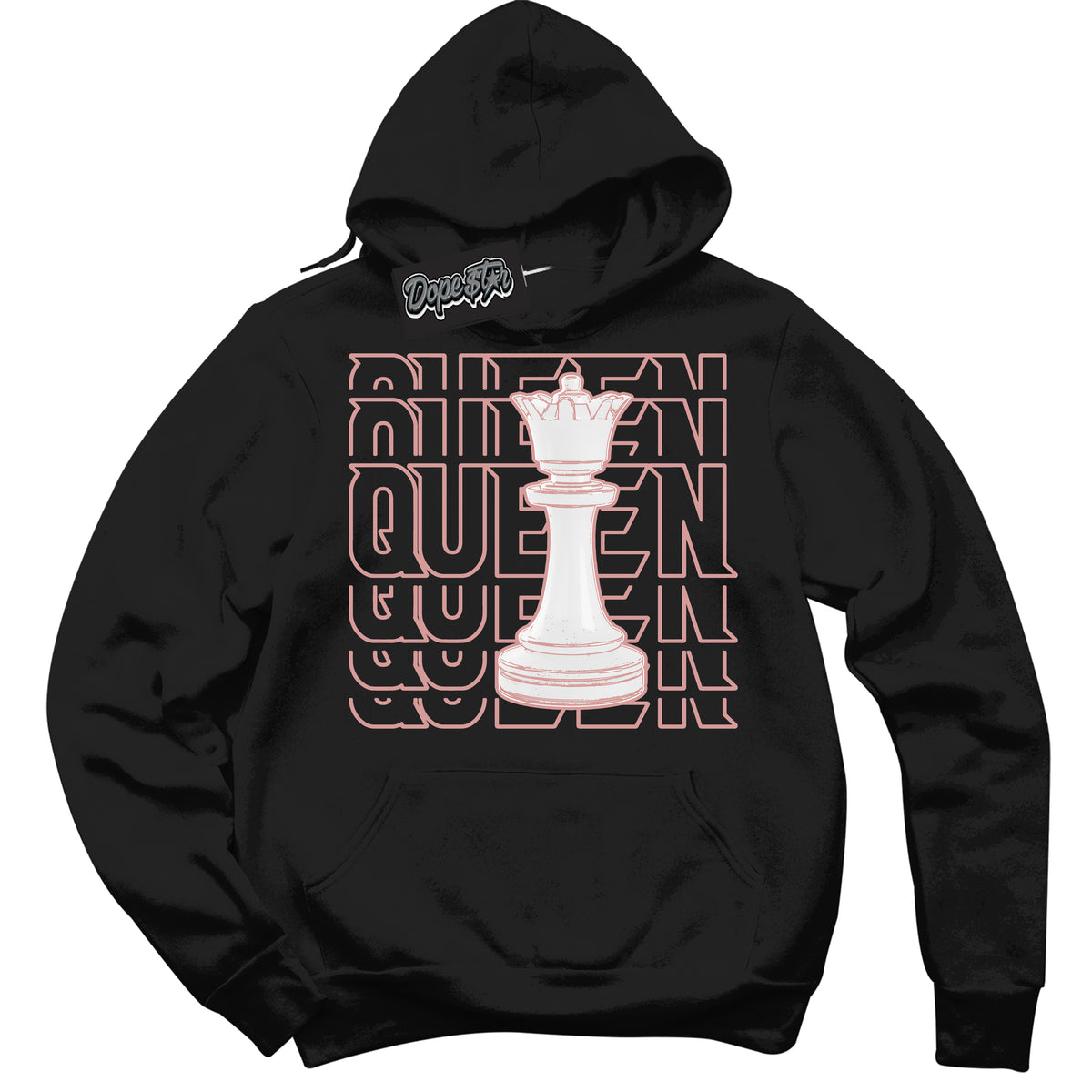 Cool Black Hoodie with “ Queen Chess ”  design that Perfectly Matches Legend Pink 11s Jordans.
