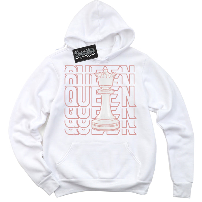 Cool White Hoodie with “ Queen Chess ”  design that Perfectly Matches Legend Pink 11s Jordans.
