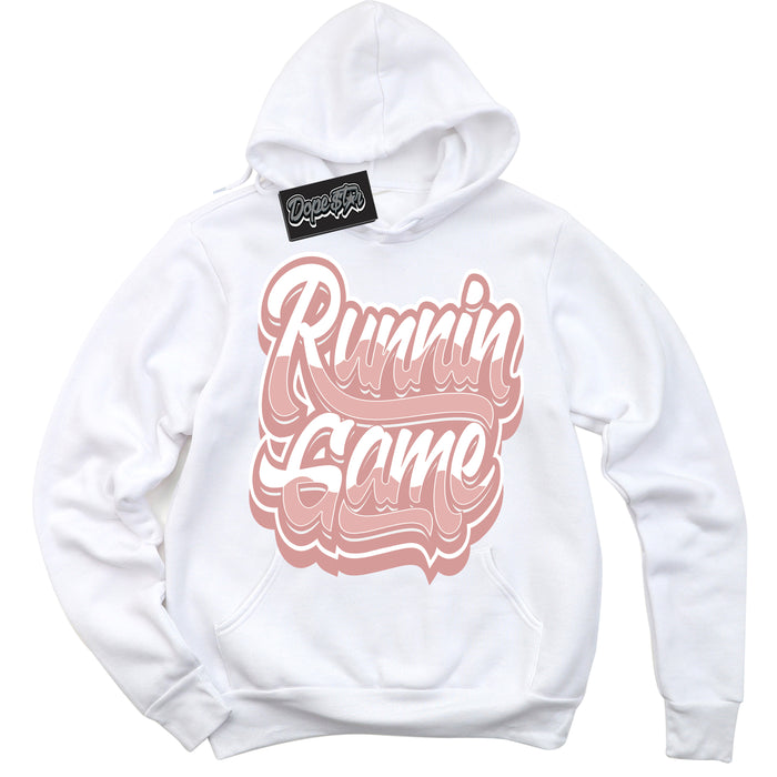 Cool White Hoodie with “ Running Game ”  design that Perfectly Matches Legend Pink 11s Jordans.
