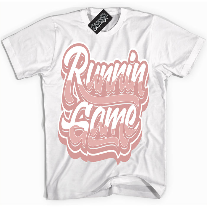 Cool White Shirt with “ Running Game ” design that perfectly matches Legend Pink 11s Jordans.
