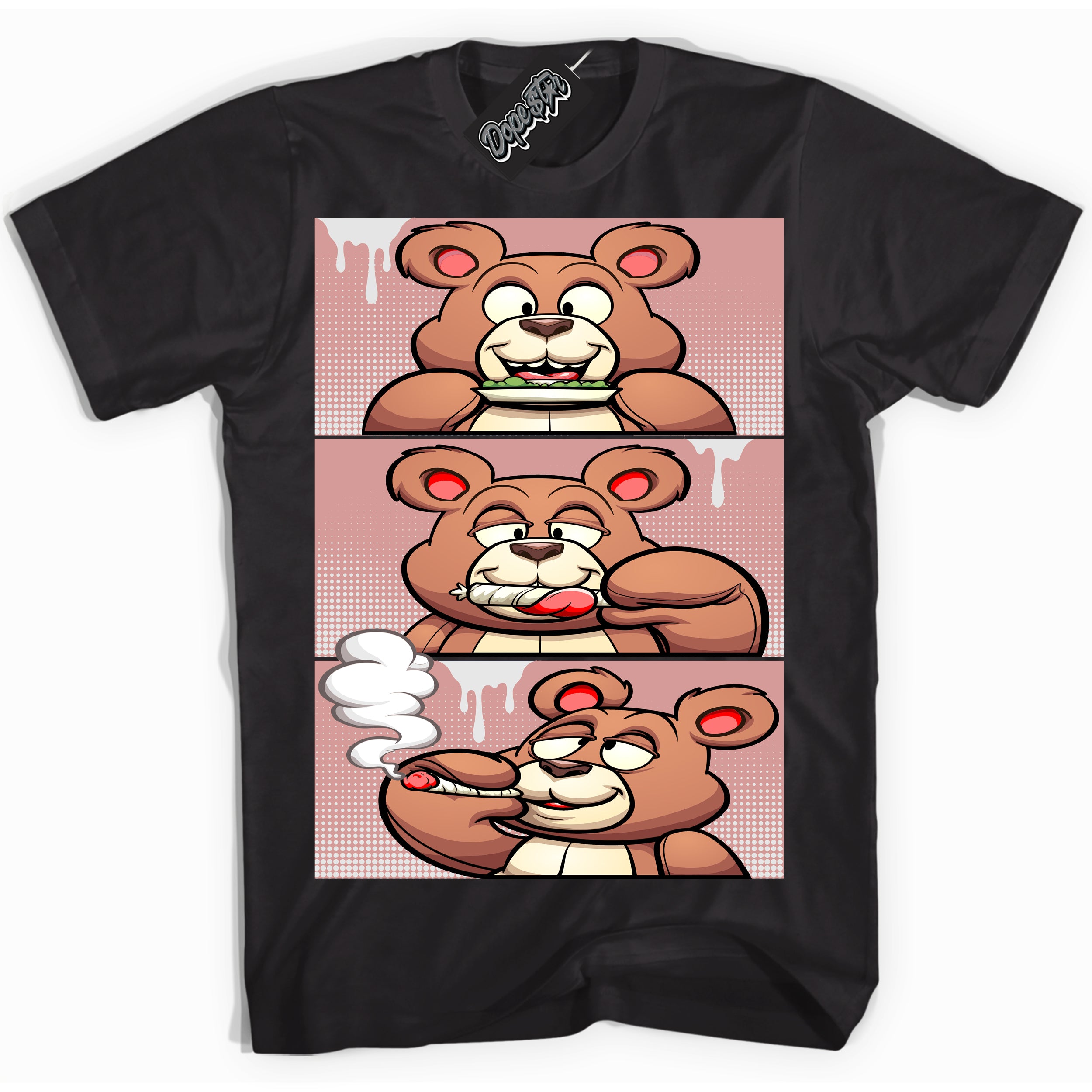 Cool Black Shirt with “ Roll It Lick It Smoke It Bear ” design that perfectly matches Legend Pink 11s Jordans.
