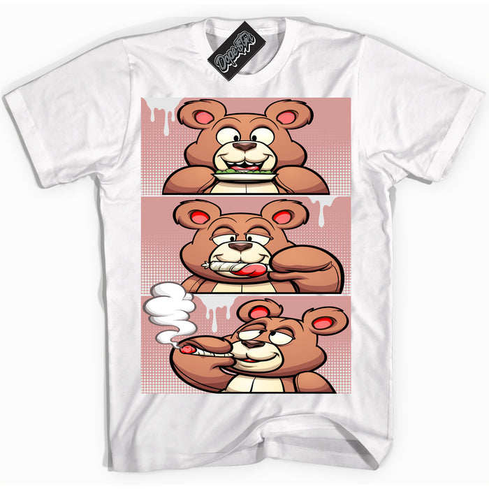 Cool White Shirt with “ Roll It Lick It Smoke It Bear ” design that perfectly matches Legend Pink 11s Jordans.
