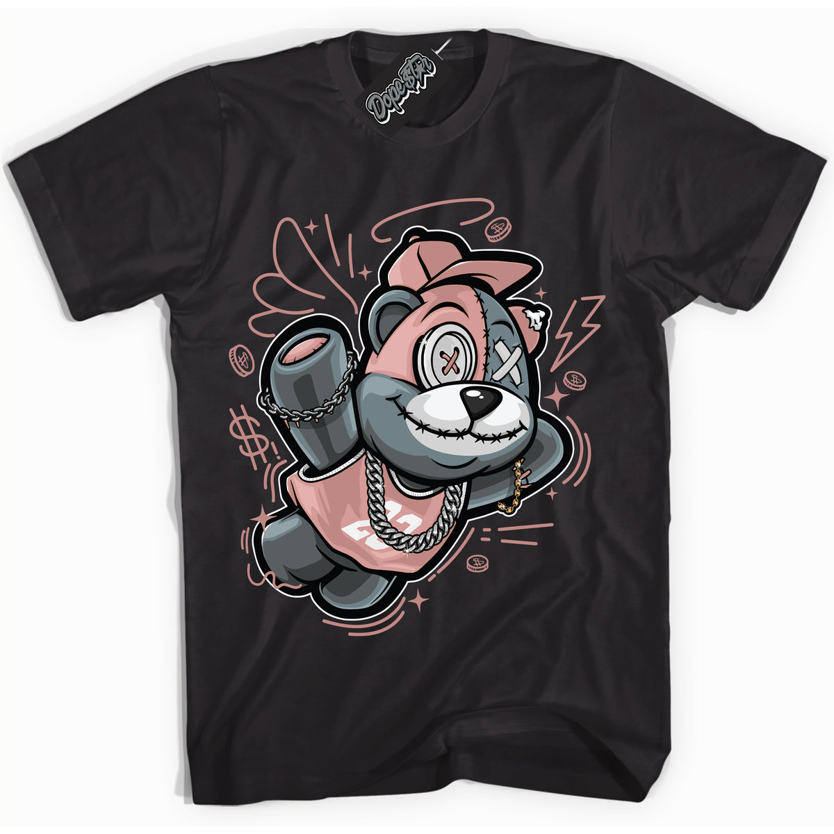 Cool Black Shirt with “ Slam Dunk Bear ” design that perfectly matches Legend Pink 11s Jordans.
