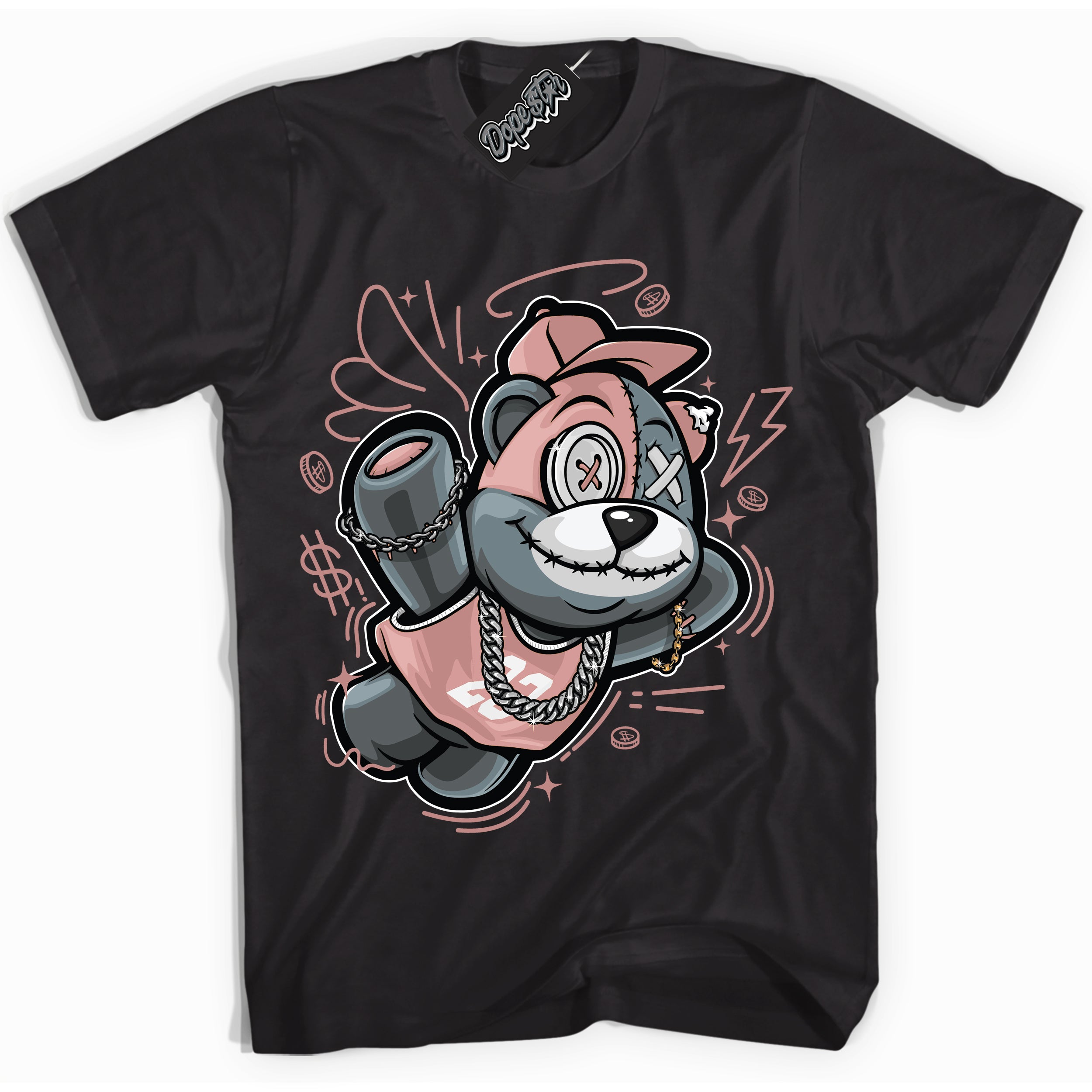 Cool Black Shirt with “ Slam Dunk Bear ” design that perfectly matches Legend Pink 11s Jordans.
