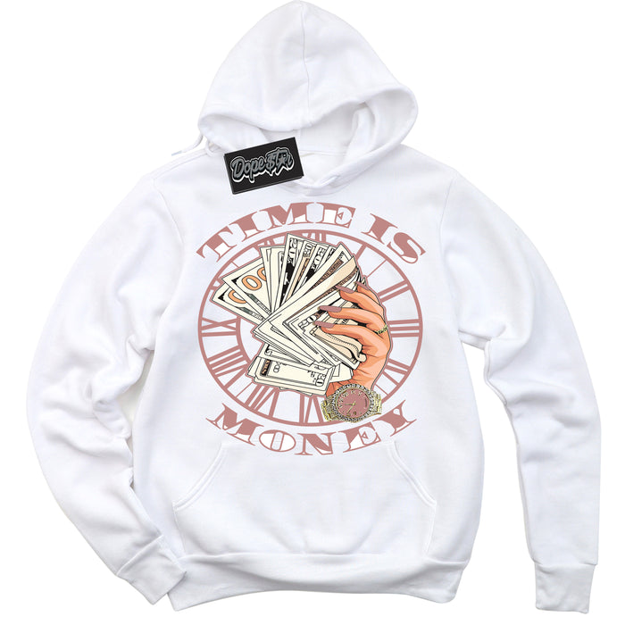 Cool White Hoodie with “ Time Is Money ”  design that Perfectly Matches Legend Pink 11s Jordans.
