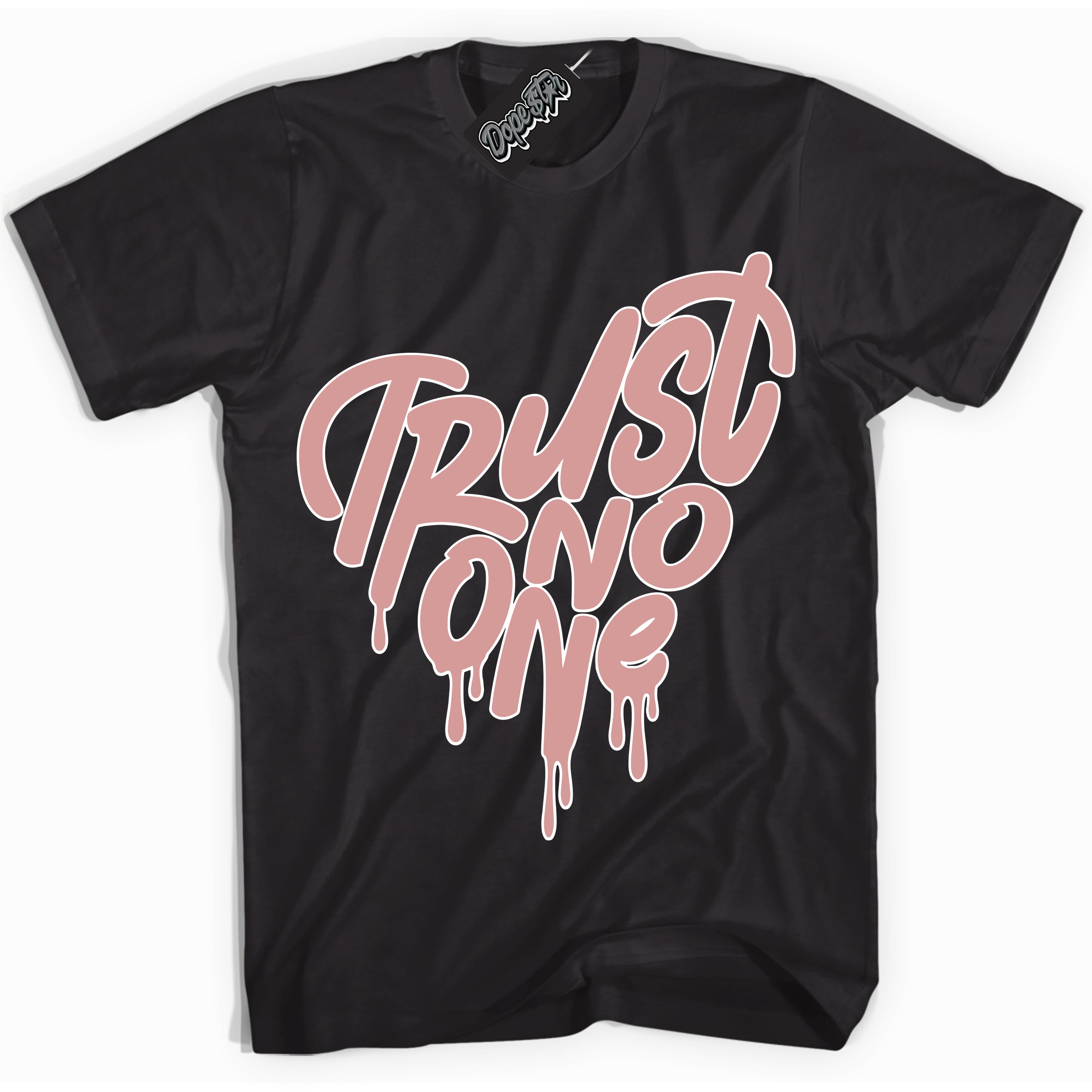 Cool Black Shirt with “ Trust No One Heart ” design that perfectly matches Legend Pink 11s Jordans.
