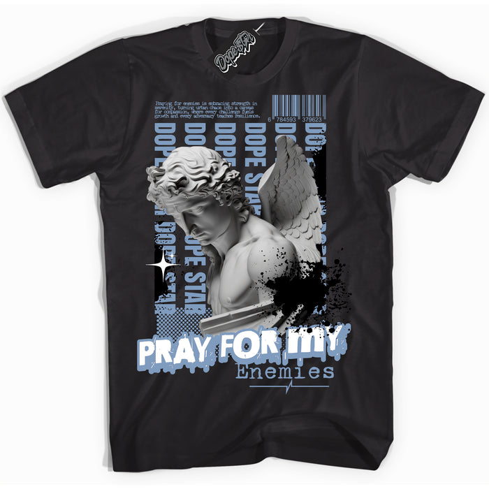 Cool Black Shirt with “ Pray Enemies” design that perfectly matches Space Jam 11s Sneakers.