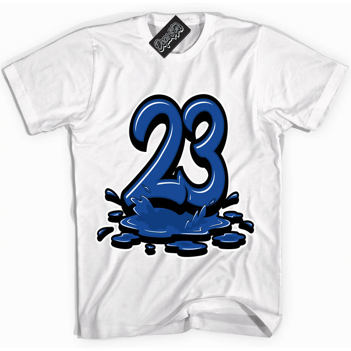 AJ12 Retro Blueberry ‘23 Melting’ – White Streetwear T-Shirt | Sneaker Matching shirt for AJ12 Retro Blueberry | Men's and Women's Streetwear Graphic Tee by Sneaker Shirts Outlet.
