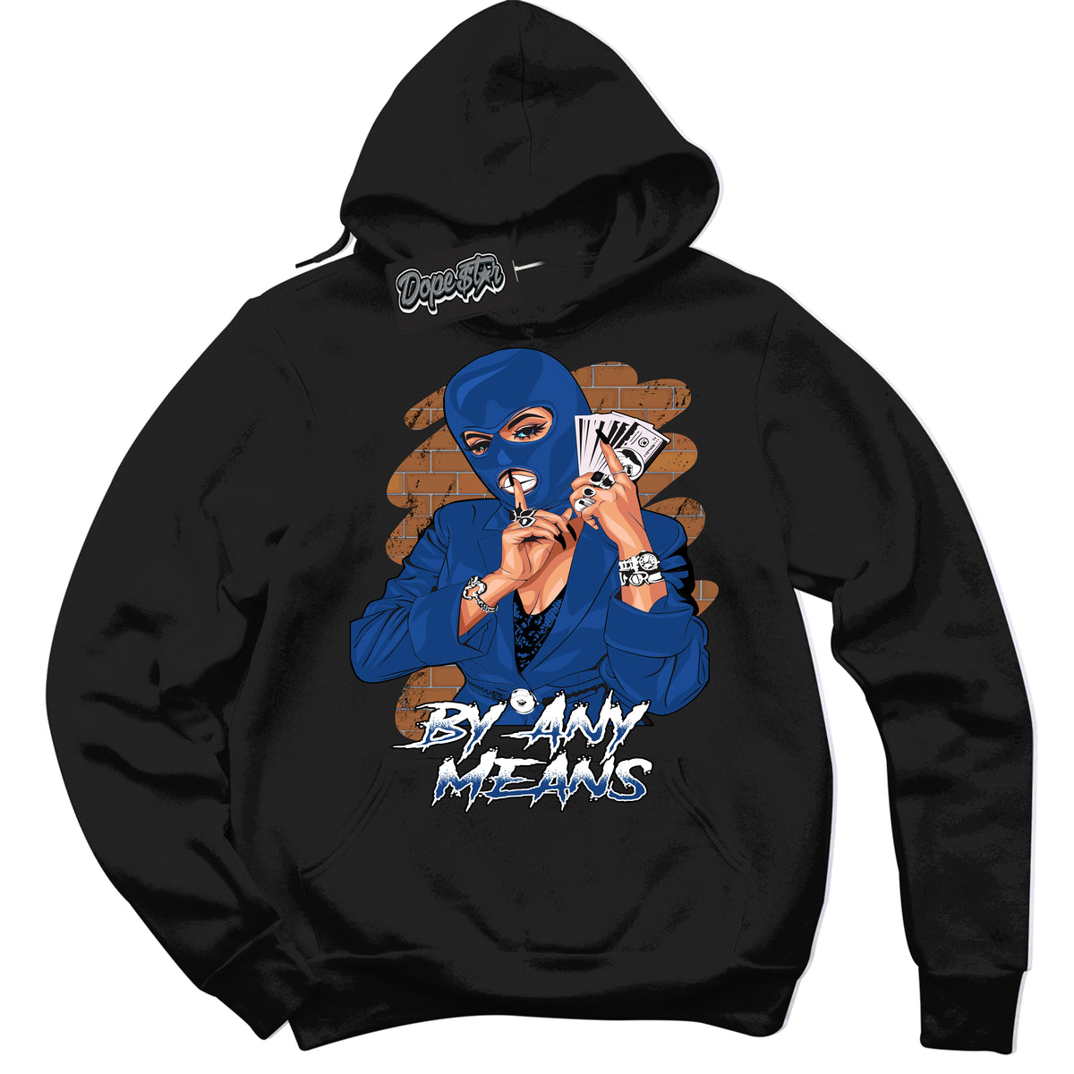 AJ12 Retro Blueberry ‘By Any Means’ – Black Streetwear Hoodie | Sneaker Matching sweatshirt for AJ12 Retro Blueberry | Men's and Women's Streetwear Graphic Hoodie by Sneaker Shirts Outlet.

