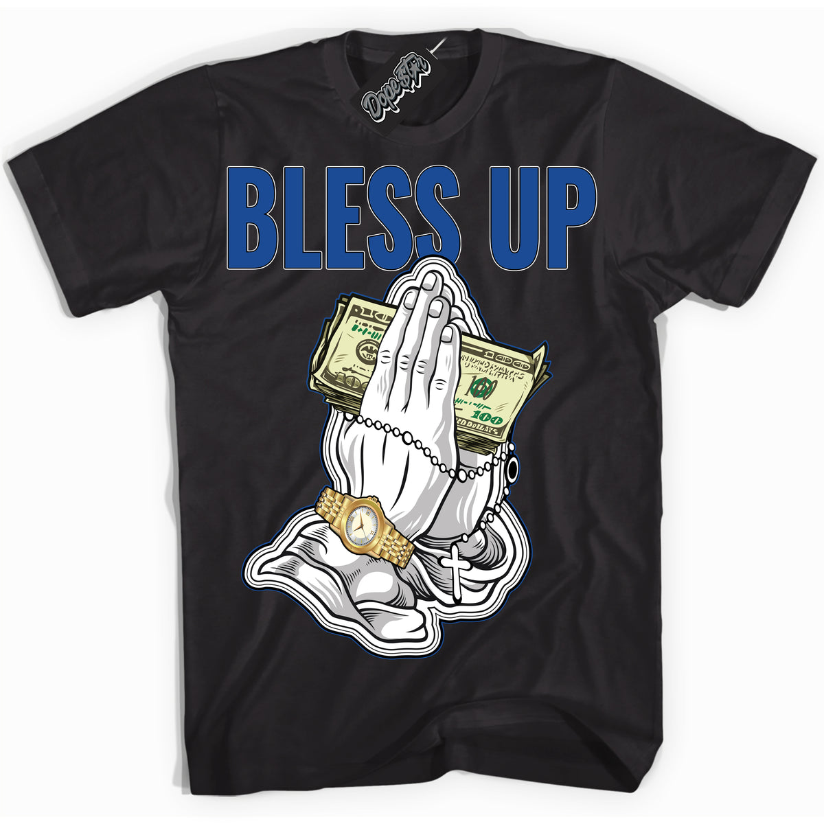 AJ12 Retro Blueberry ‘Bless Up’ – Black Streetwear T-Shirt | Sneaker Matching shirt for AJ12 Retro Blueberry | Men's and Women's Streetwear Graphic Tee by Sneaker Shirts Outlet.
