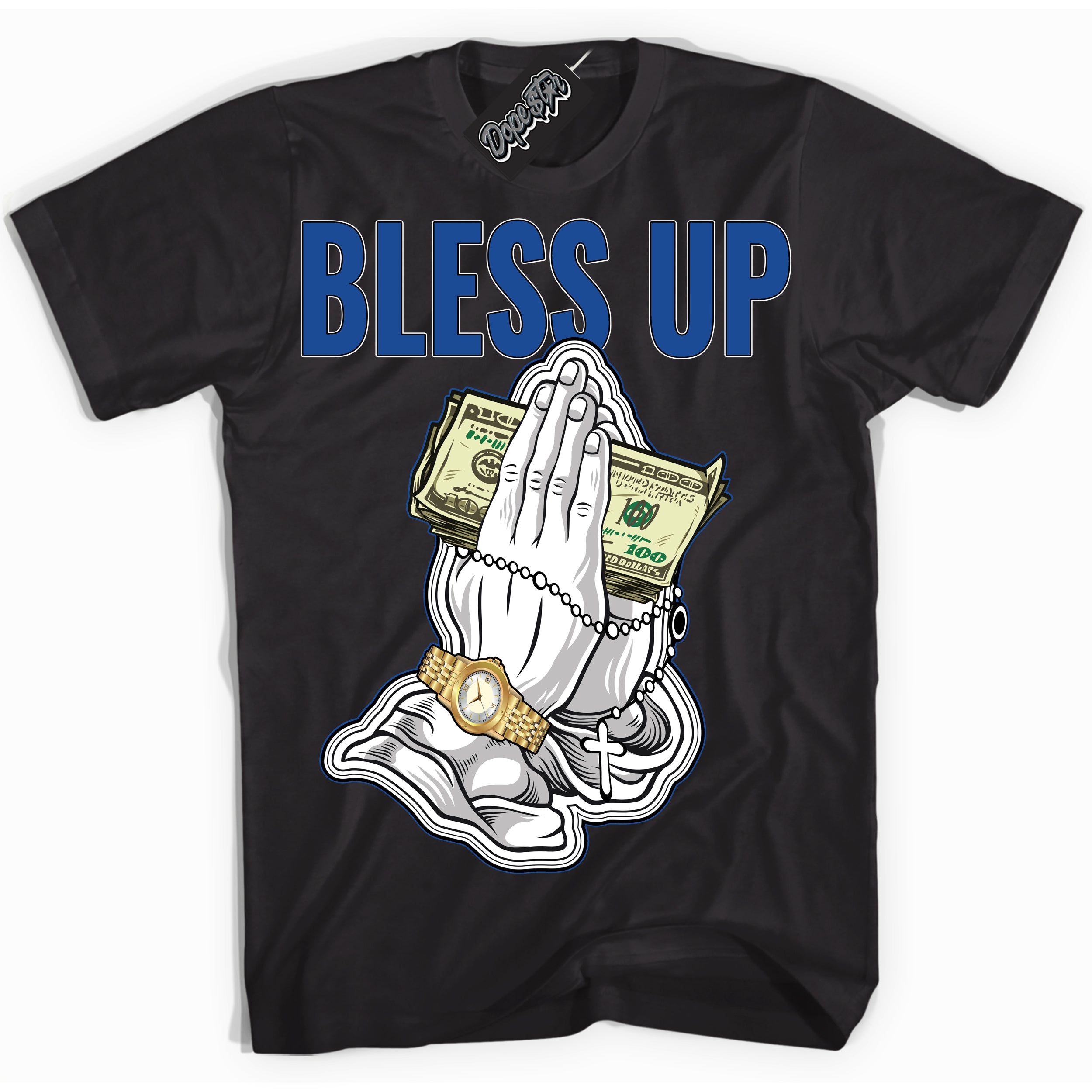 AJ12 Retro Blueberry ‘Bless Up’ – Black Streetwear T-Shirt | Sneaker Matching shirt for AJ12 Retro Blueberry | Men's and Women's Streetwear Graphic Tee by Sneaker Shirts Outlet.
