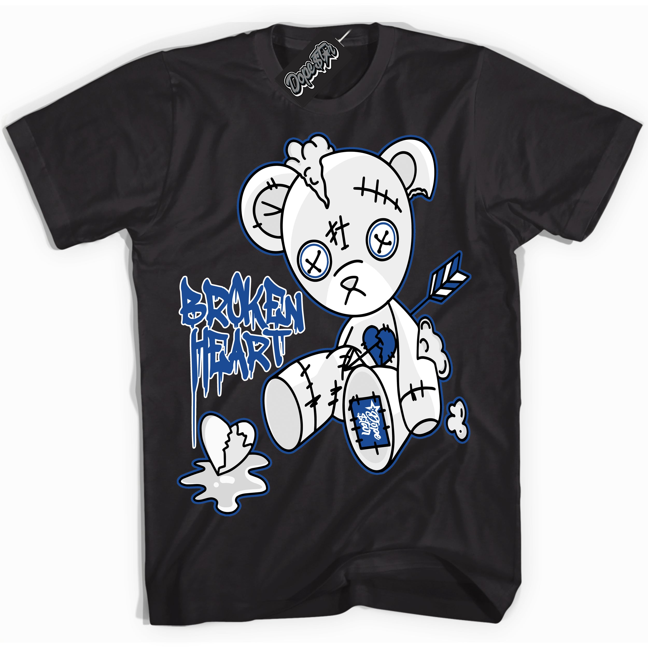AJ12 Retro Blueberry ‘Broken Heart Bear’ – Black Streetwear T-Shirt | Sneaker Matching shirt for AJ12 Retro Blueberry | Men's and Women's Streetwear Graphic Tee by Sneaker Shirts Outlet.
