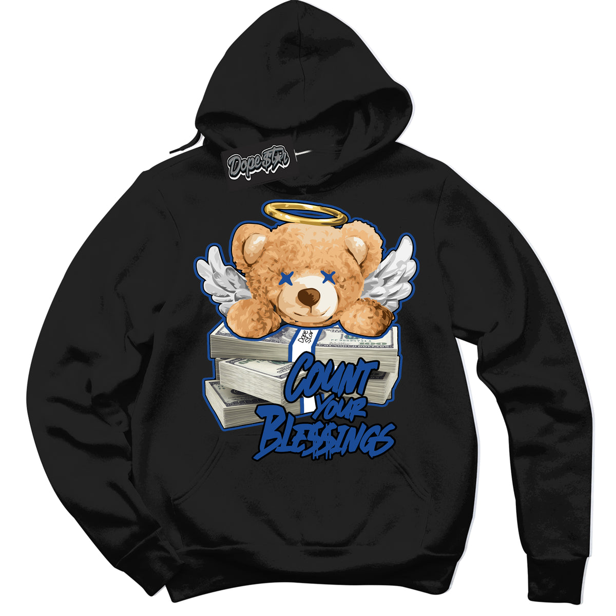 AJ12 Retro Blueberry ‘Count Your Blessings’ – Black Streetwear Hoodie | Sneaker Matching sweatshirt for AJ12 Retro Blueberry | Men's and Women's Streetwear Graphic Hoodie by Sneaker Shirts Outlet.
