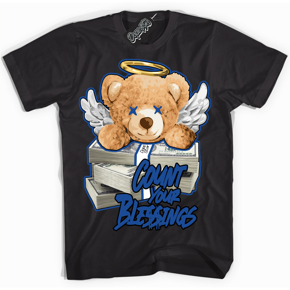 AJ12 Retro Blueberry ‘Count Your Blessings’ – Black Streetwear T-Shirt | Sneaker Matching shirt for AJ12 Retro Blueberry | Men's and Women's Streetwear Graphic Tee by Sneaker Shirts Outlet.
