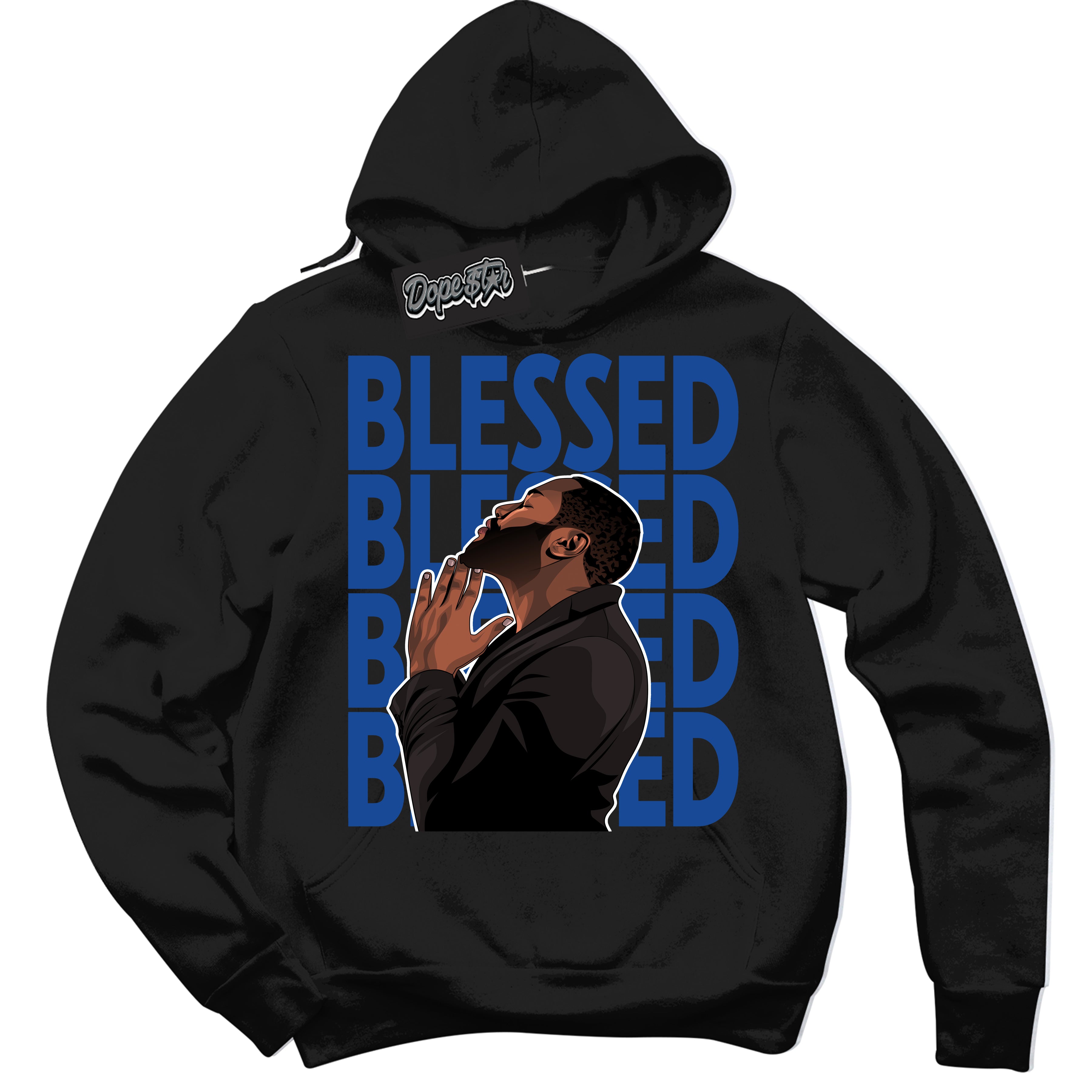 AJ12 Retro Blueberry ‘God Blessed’ – Black Streetwear Hoodie | Sneaker Matching sweatshirt for AJ12 Retro Blueberry | Men's and Women's Streetwear Graphic Hoodie by Sneaker Shirts Outlet.
