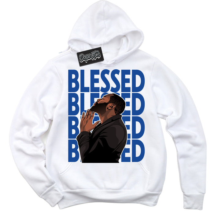 AJ12 Retro Blueberry ‘God Blessed’ – White Streetwear Hoodie | Sneaker Matching sweatshirt for AJ12 Retro Blueberry | Men's and Women's Streetwear Graphic Hoodie by Sneaker Shirts Outlet.
