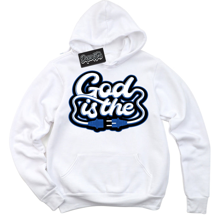AJ12 Retro Blueberry ‘God Is The’ – White Streetwear Hoodie | Sneaker Matching sweatshirt for AJ12 Retro Blueberry | Men's and Women's Streetwear Graphic Hoodie by Sneaker Shirts Outlet.
