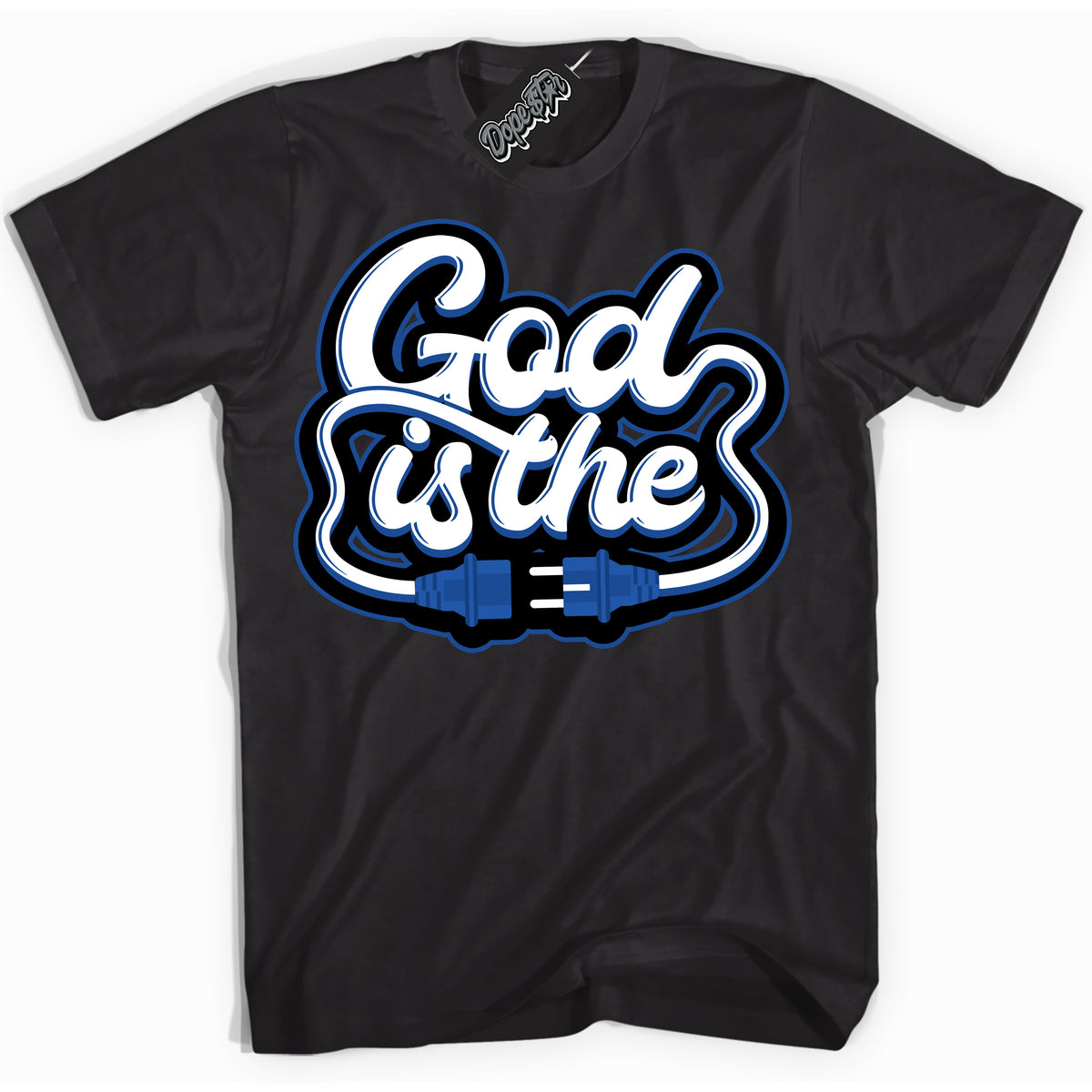 AJ12 Retro Blueberry ‘God Is The’ – Black Streetwear T-Shirt | Sneaker Matching shirt for AJ12 Retro Blueberry | Men's and Women's Streetwear Graphic Tee by Sneaker Shirts Outlet.
