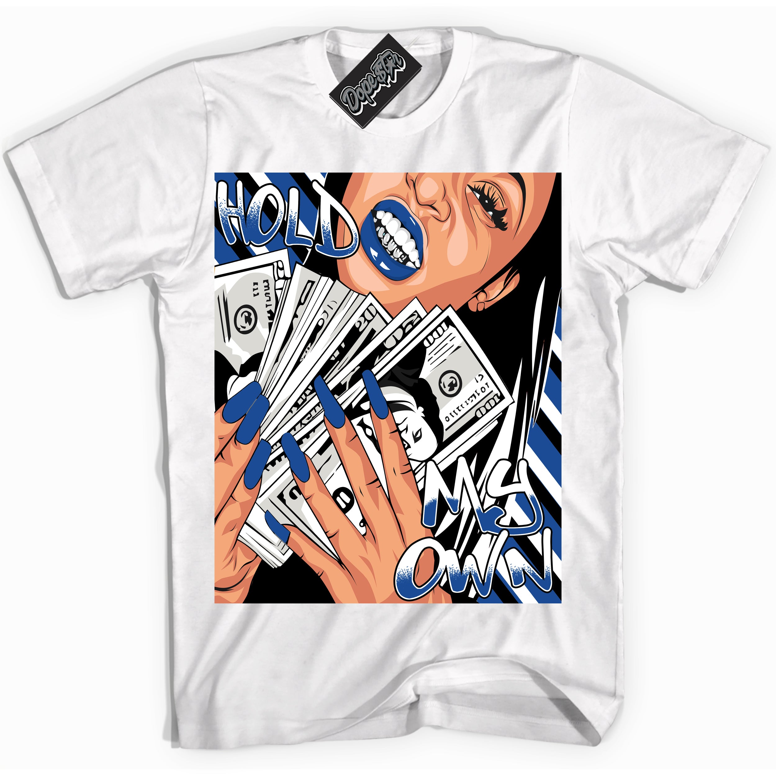 AJ12 Retro Blueberry ‘Hold My Own’ – White Streetwear T-Shirt | Sneaker Matching shirt for AJ12 Retro Blueberry | Men's and Women's Streetwear Graphic Tee by Sneaker Shirts Outlet.
