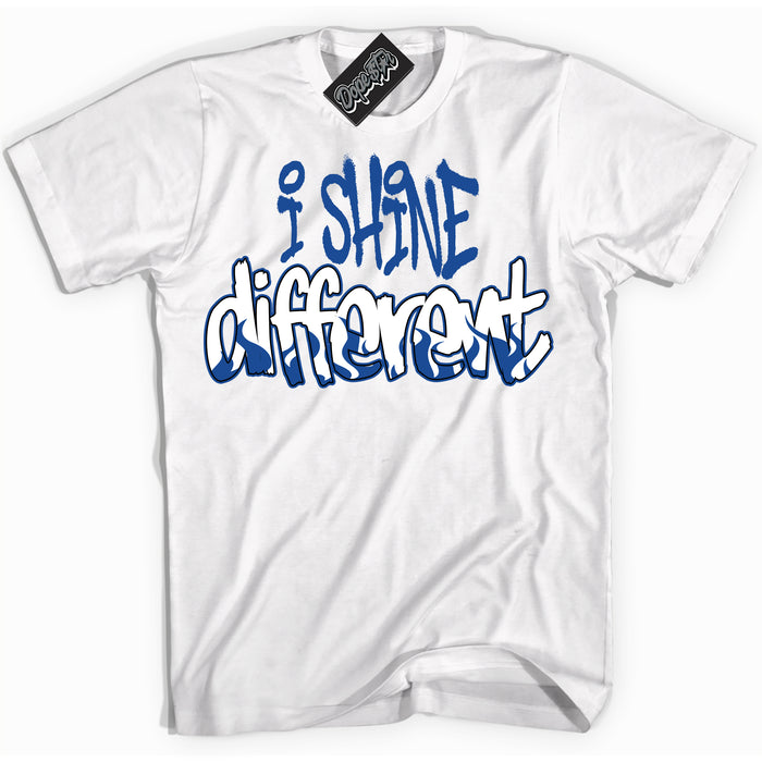 AJ12 Retro Blueberry ‘I Shine Different’ – White Streetwear T-Shirt | Sneaker Matching shirt for AJ12 Retro Blueberry | Men's and Women's Streetwear Graphic Tee by Sneaker Shirts Outlet.
