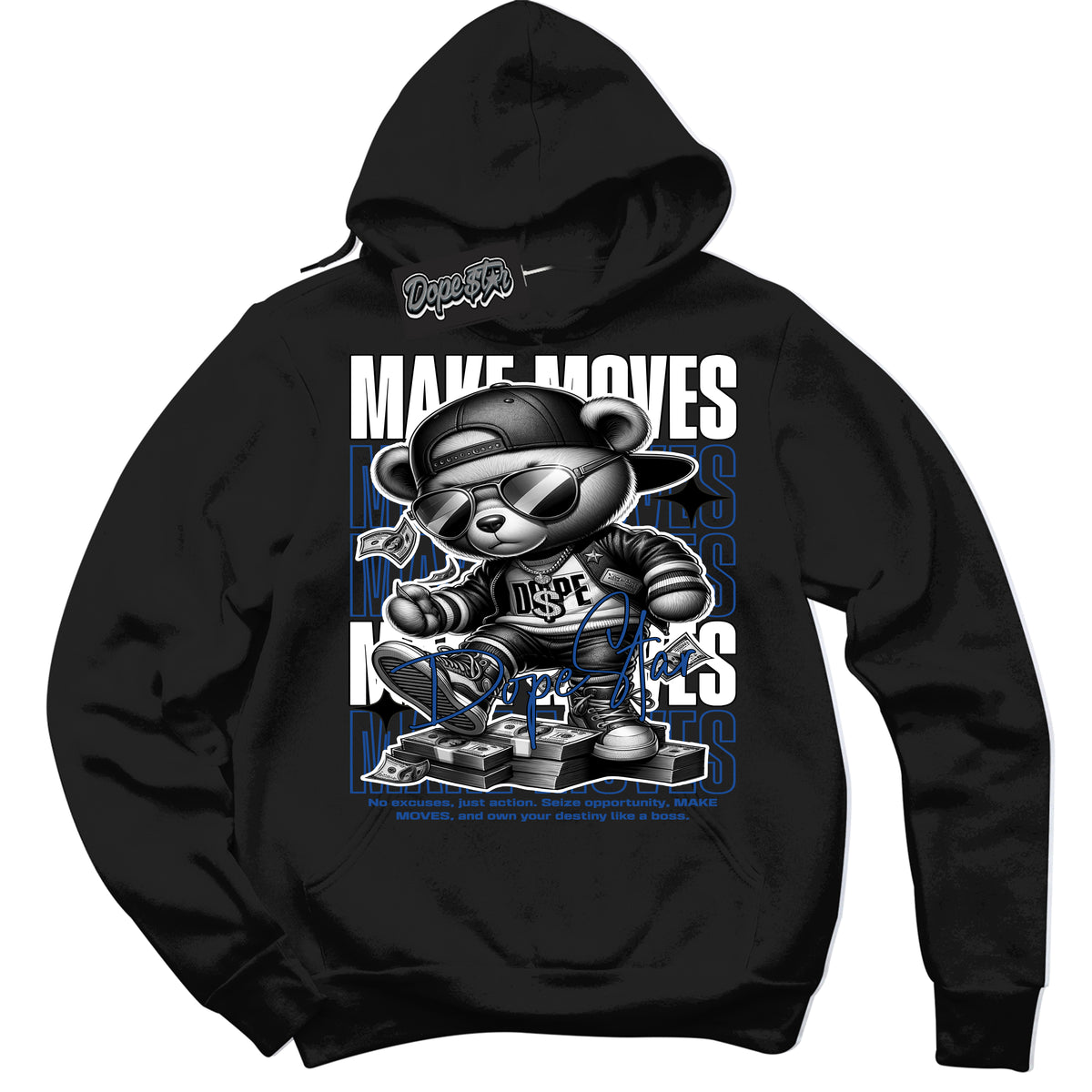 AJ12 Retro Blueberry ‘Make Moves’ – Black Streetwear Hoodie | Sneaker Matching sweatshirt for AJ12 Retro Blueberry | Men's and Women's Streetwear Graphic Hoodie by Sneaker Shirts Outlet.
