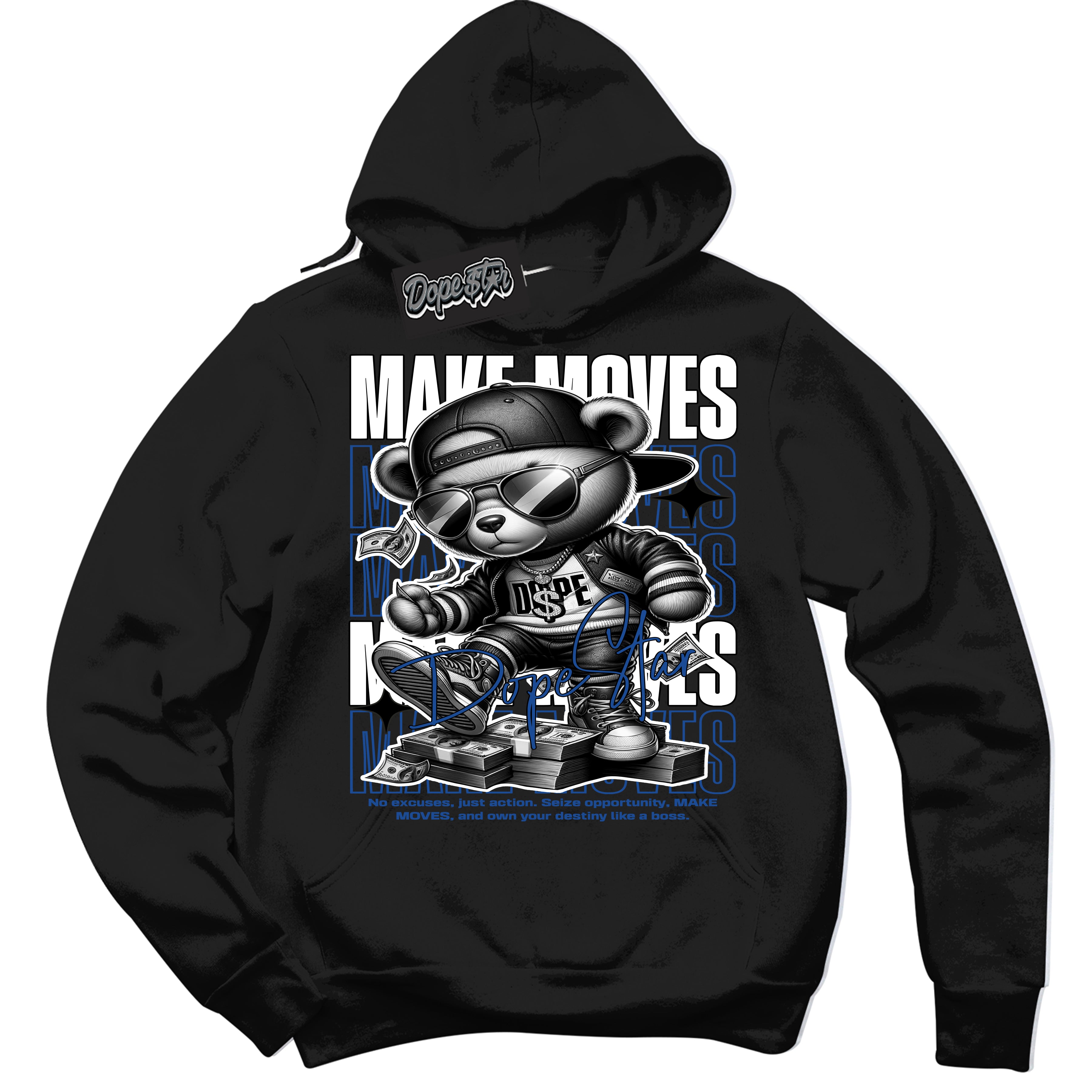 AJ12 Retro Blueberry ‘Make Moves’ – Black Streetwear Hoodie | Sneaker Matching sweatshirt for AJ12 Retro Blueberry | Men's and Women's Streetwear Graphic Hoodie by Sneaker Shirts Outlet.
