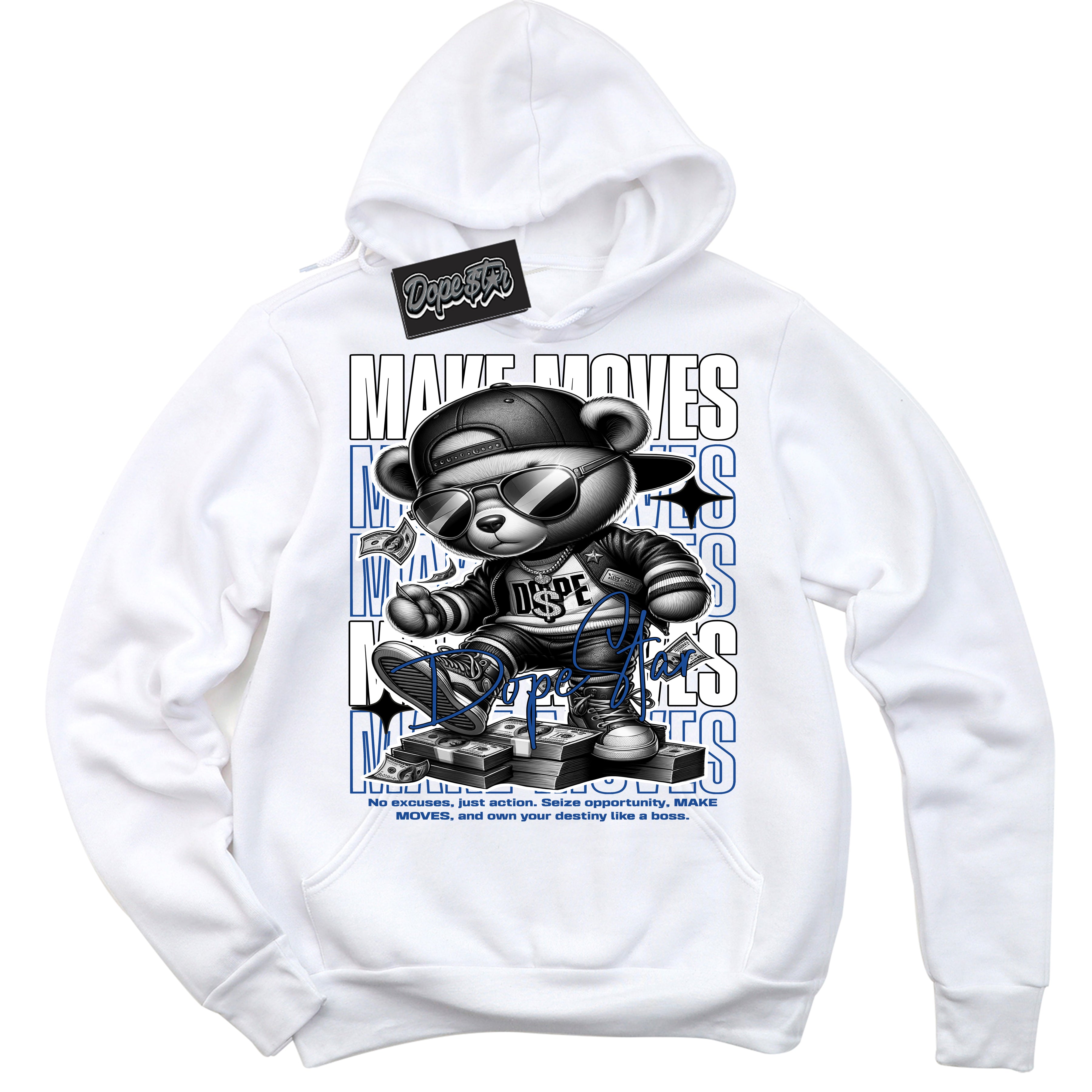 AJ12 Retro Blueberry ‘Make Moves’ – White Streetwear Hoodie | Sneaker Matching sweatshirt for AJ12 Retro Blueberry | Men's and Women's Streetwear Graphic Hoodie by Sneaker Shirts Outlet.
