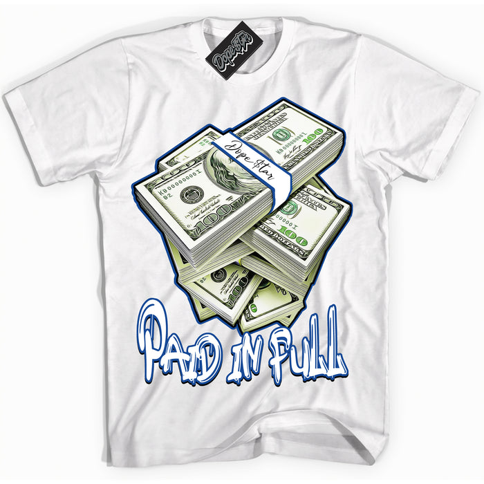 AJ12 Retro Blueberry ‘Paid In Full’ – White Streetwear T-Shirt | Sneaker Matching shirt for AJ12 Retro Blueberry | Men's and Women's Streetwear Graphic Tee by Sneaker Shirts Outlet.

