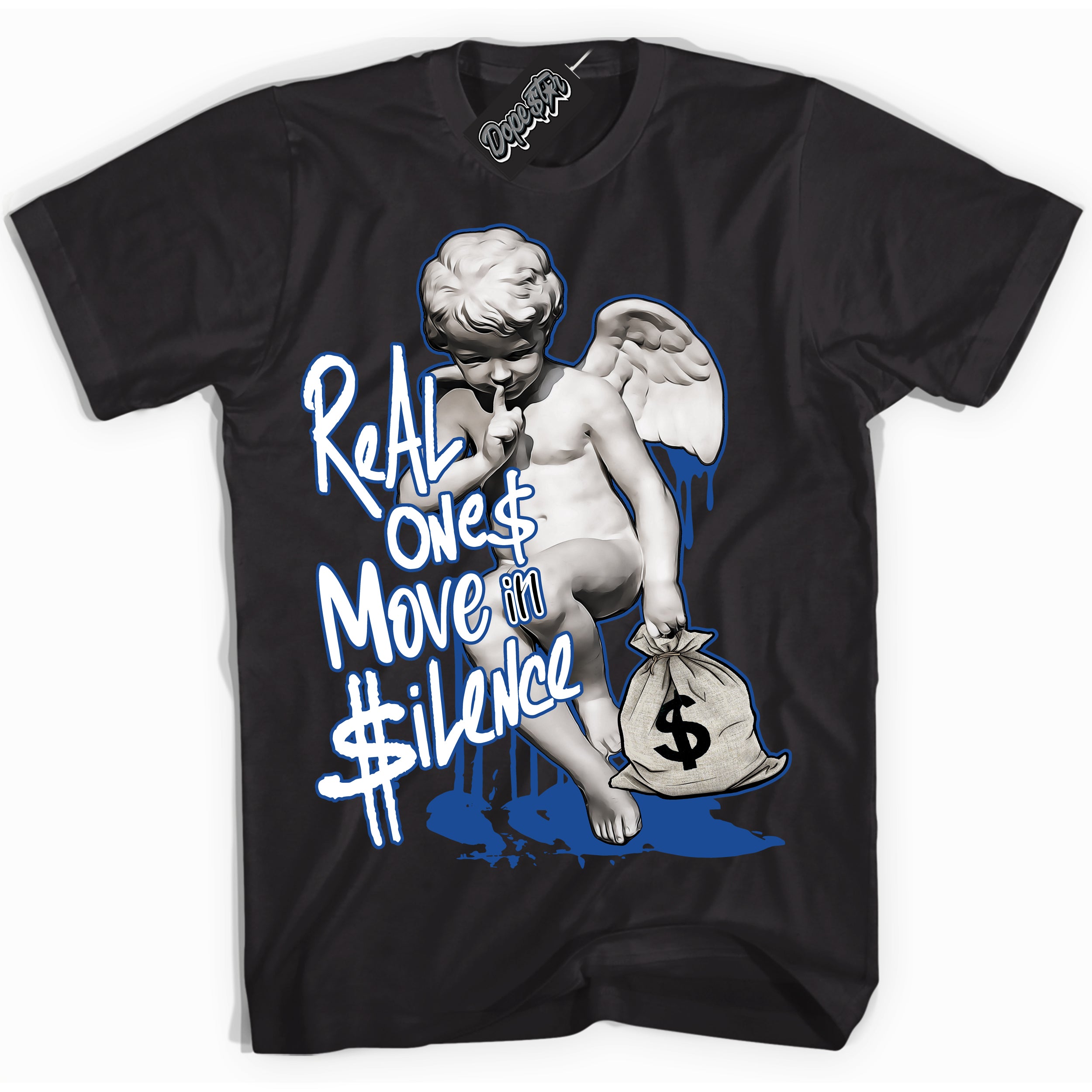 AJ12 Retro Blueberry ‘Real Ones Cherub’ – Black Streetwear T-Shirt | Sneaker Matching shirt for AJ12 Retro Blueberry | Men's and Women's Streetwear Graphic Tee by Sneaker Shirts Outlet.
