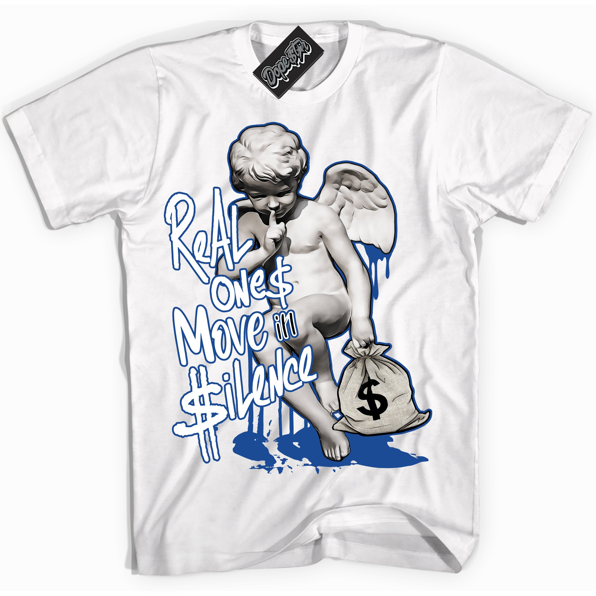 AJ12 Retro Blueberry ‘Real Ones Cherub’ – White Streetwear T-Shirt | Sneaker Matching shirt for AJ12 Retro Blueberry | Men's and Women's Streetwear Graphic Tee by Sneaker Shirts Outlet.
