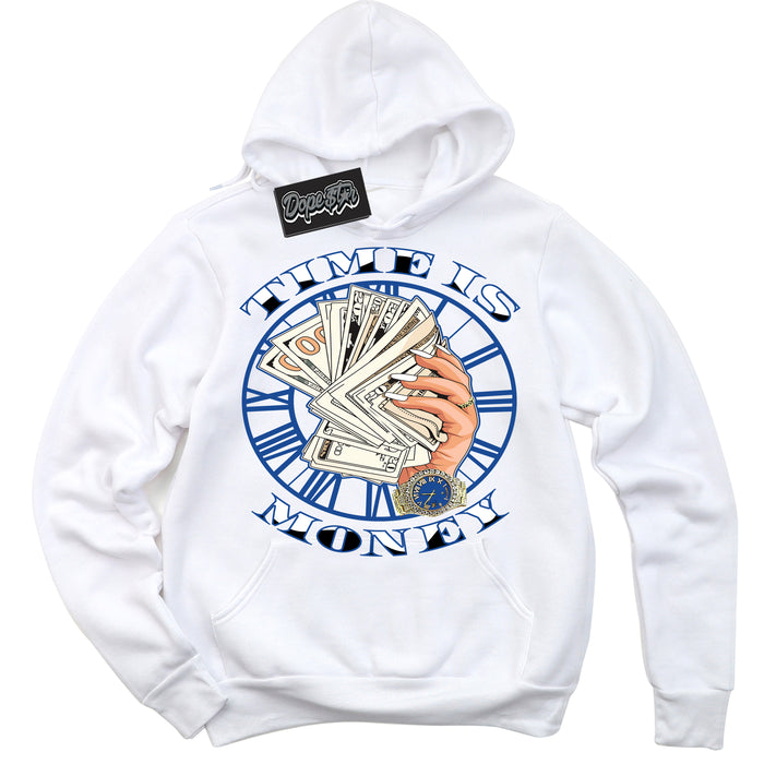 AJ12 Retro Blueberry ‘Time Is Money’ – White Streetwear Hoodie | Sneaker Matching sweatshirt for AJ12 Retro Blueberry | Men's and Women's Streetwear Graphic Hoodie by Sneaker Shirts Outlet.