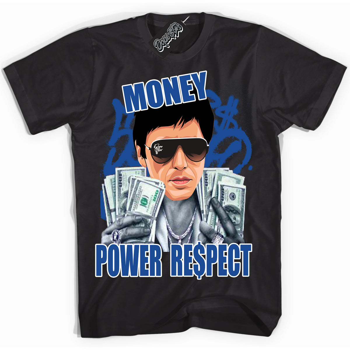 AJ12 Retro Blueberry ‘Tony Montana’ – Black Streetwear T-Shirt | Sneaker Matching shirt for AJ12 Retro Blueberry | Men's and Women's Streetwear Graphic Tee by Sneaker Shirts Outlet.
