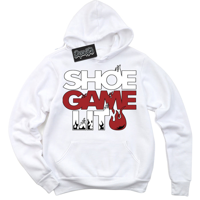 Cool White Hoodie with “ Shoe Game Lit '' design that Perfectly Matches  Cherry 12s Sneakers.