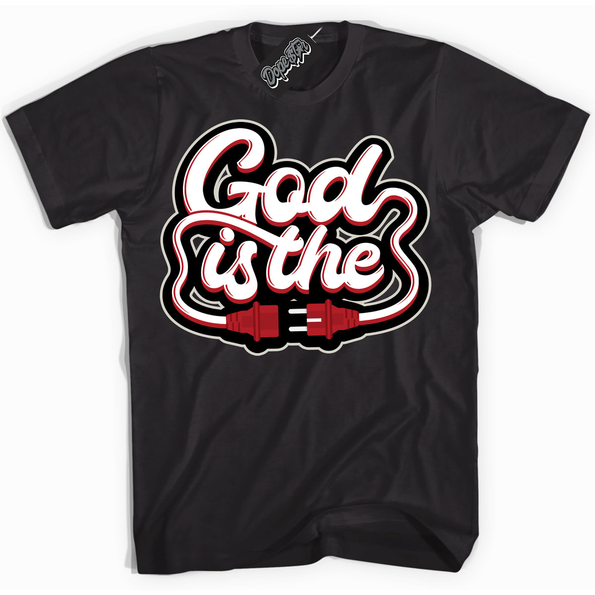 Cool Black Shirt with “ God Is The” design that perfectly matches Taxi Flip 12s Sneakers.