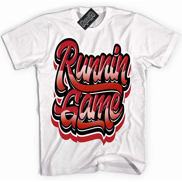 Cool White Shirt with “ Running Game” design that perfectly matches Taxi Flip 12s Sneakers.