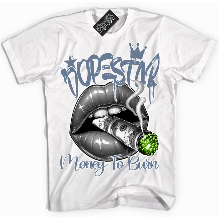 Cool White Shirt with “ Money To Burn” design that perfectly matches Blue Grey 13s Sneakers.