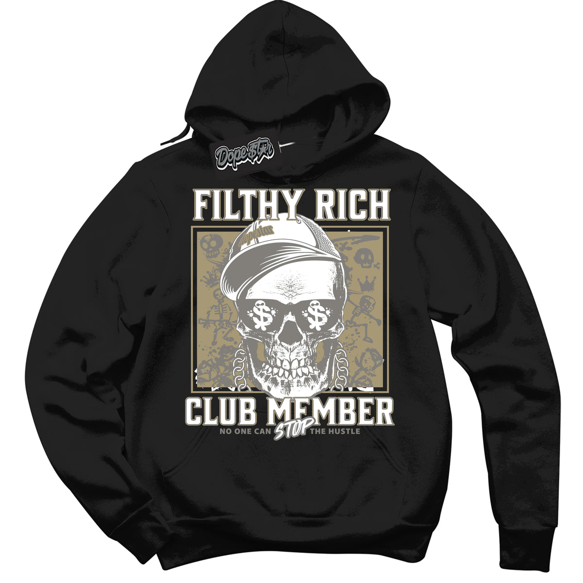 Cool Black Hoodie with “ Filthy Rich ”  design that Perfectly Matches Craft Ivory 13s Sneakers.