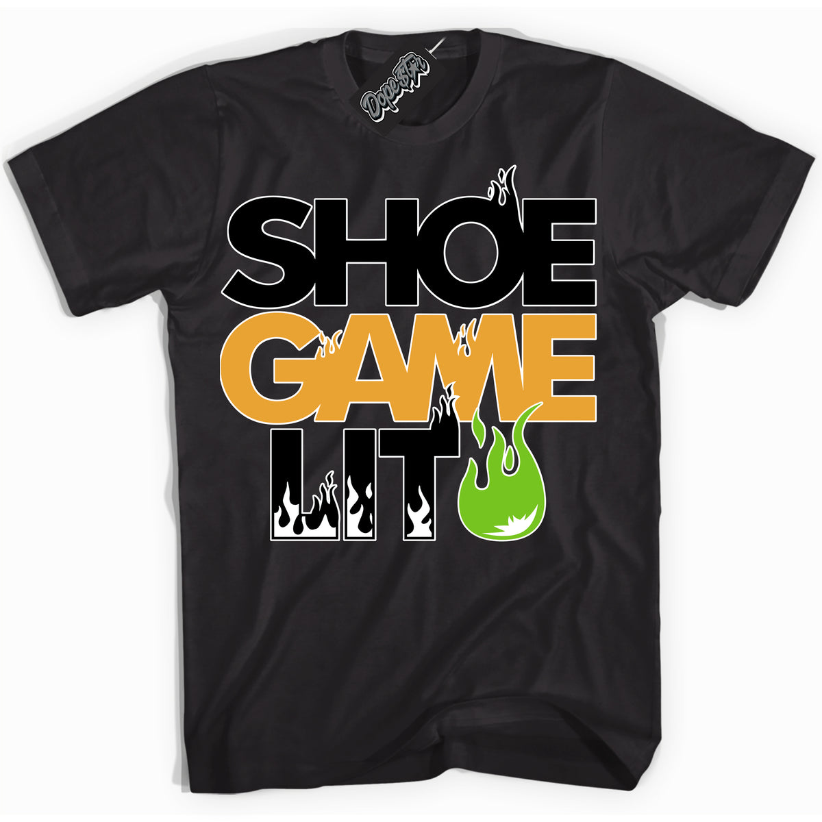 Cool Black Shirt with “ Shoe Game Lit ” design that perfectly matches Del Sol 13s Sneakers.