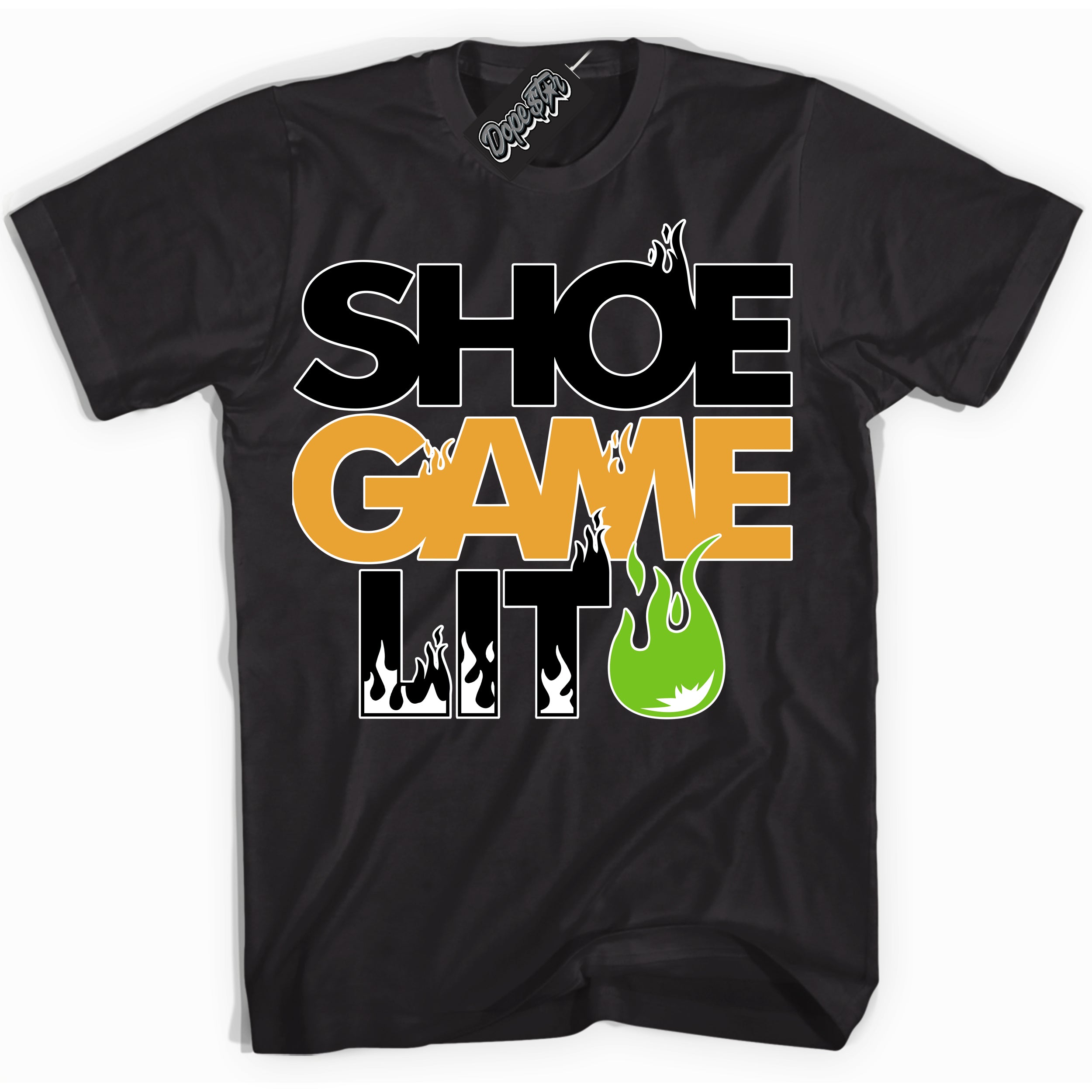 Cool Black Shirt with “ Shoe Game Lit ” design that perfectly matches Del Sol 13s Sneakers.