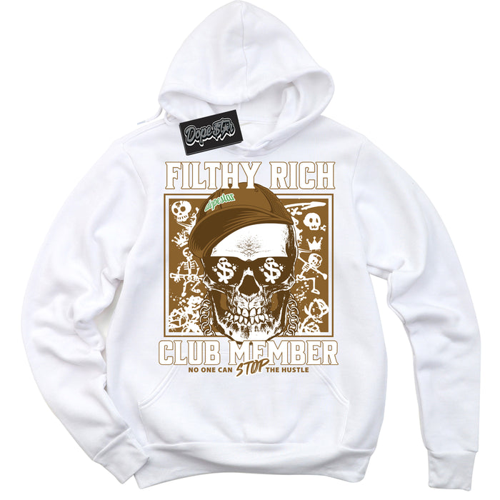 Cool White Hoodie with “ Filthy Rich ”  design that Perfectly Matches Wheat 13s Sneakers.