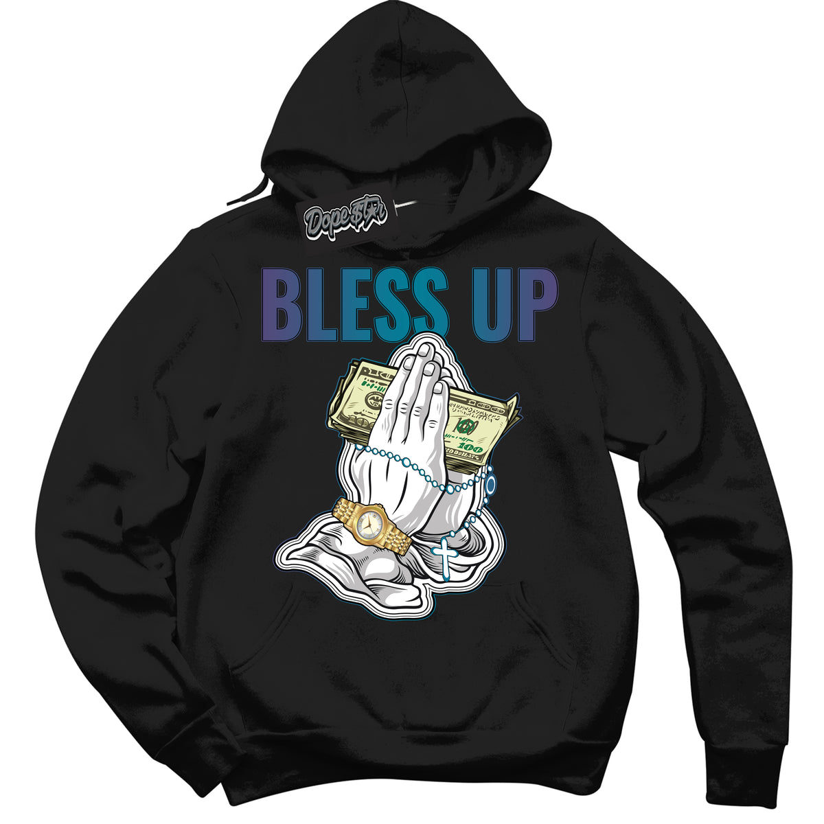 Cool Black Hoodie with “ Bless Up ”  design that Perfectly Matches Love Letter 14s Sneakers.