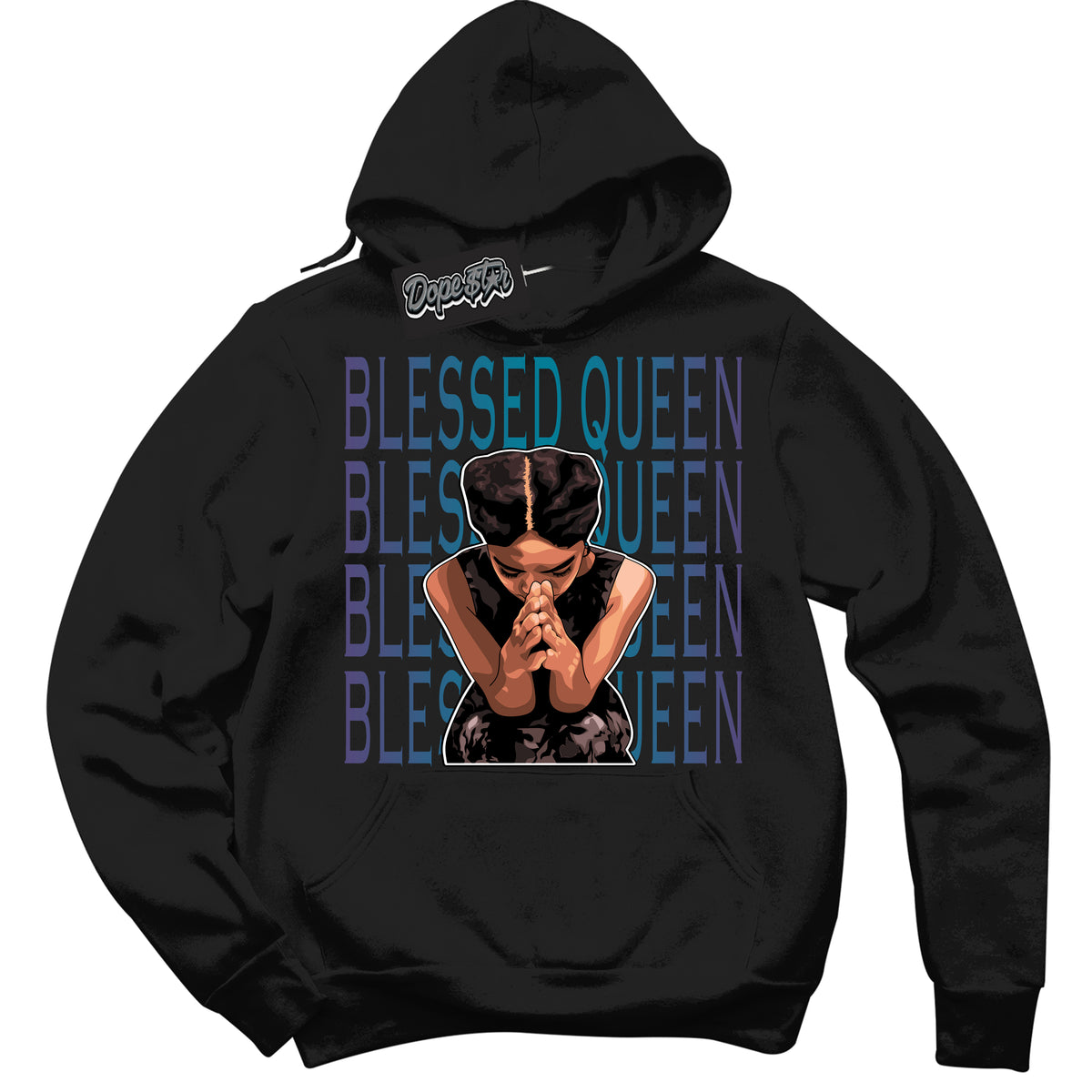 Cool Black Hoodie with “ Blessed Queen ”  design that Perfectly Matches Love Letter 14s Sneakers.