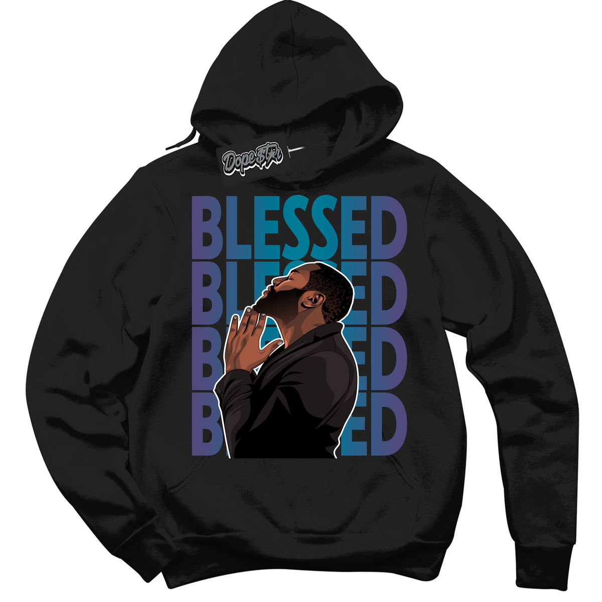 Cool Black Hoodie with “ God Blessed ”  design that Perfectly Matches Love Letter 14s Sneakers.