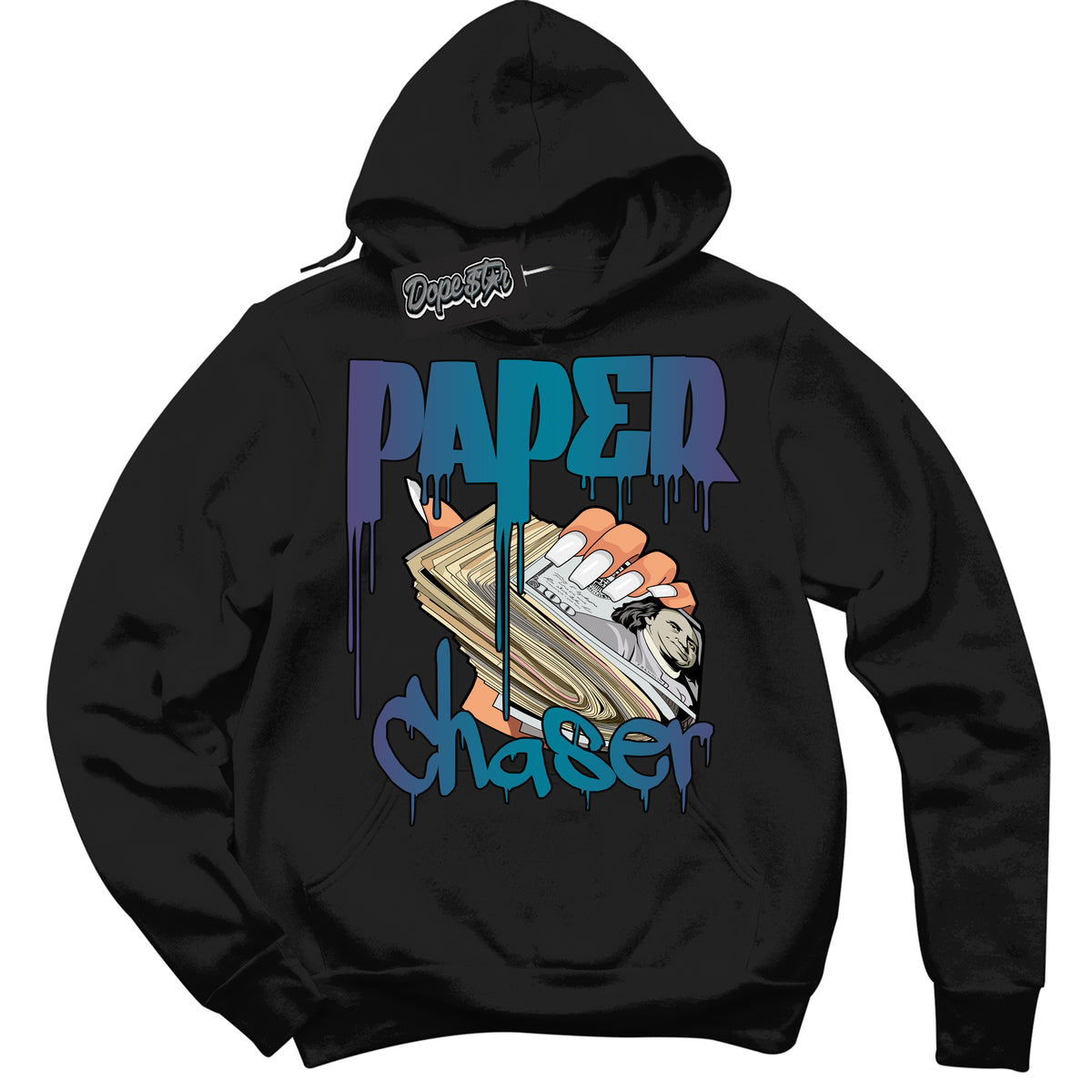 Cool Black Hoodie with “ Paper Chaser ”  design that Perfectly Matches Love Letter 14s Sneakers.