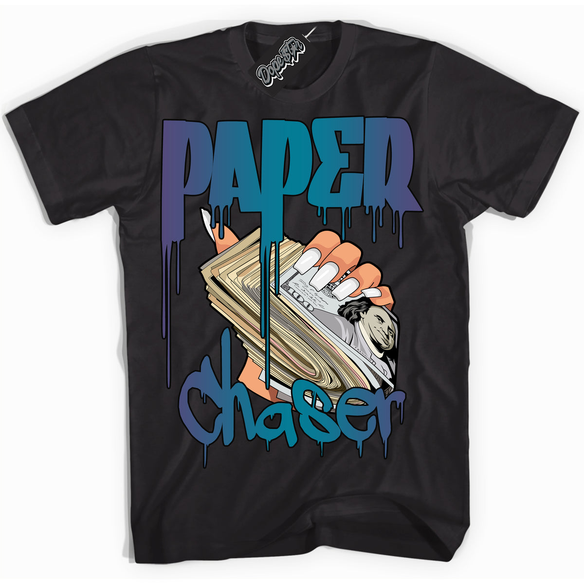 Cool Black Shirt with “ Paper Chaser” design that perfectly matches Love Letter 14s Sneakers.
