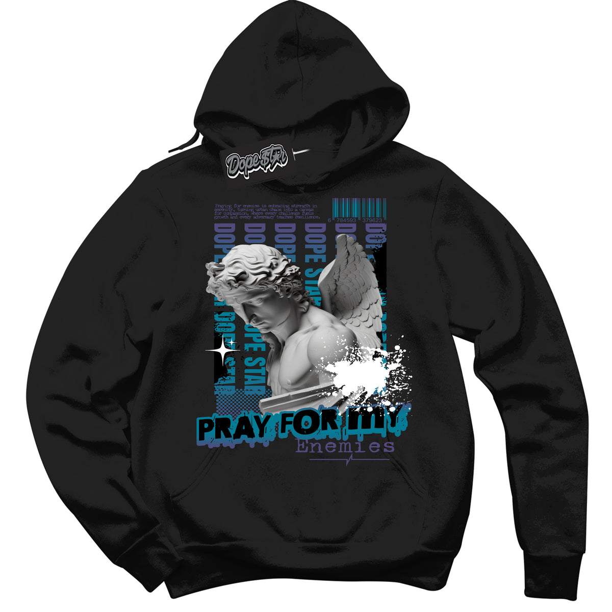 Cool Black Hoodie with “ Pray Enemies ”  design that Perfectly Matches Love Letter 14s Sneakers.