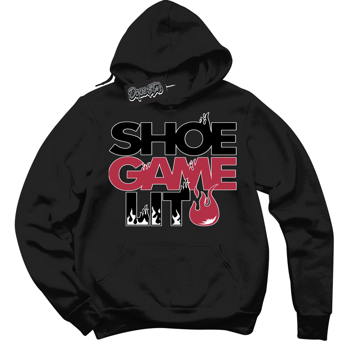 Cool Black Hoodie with “ Shoe Game Lit '' design that Perfectly Matches  FlyEase Black White Fire Red 1s Sneakers.