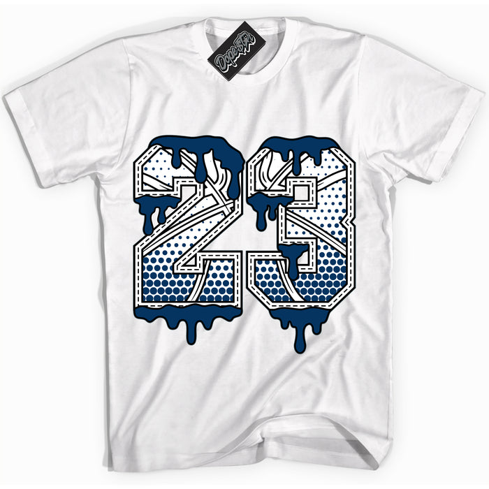 Cool White Shirt with “23 Ball” design that perfectly matches the Midnight Navy 1s Jordans.