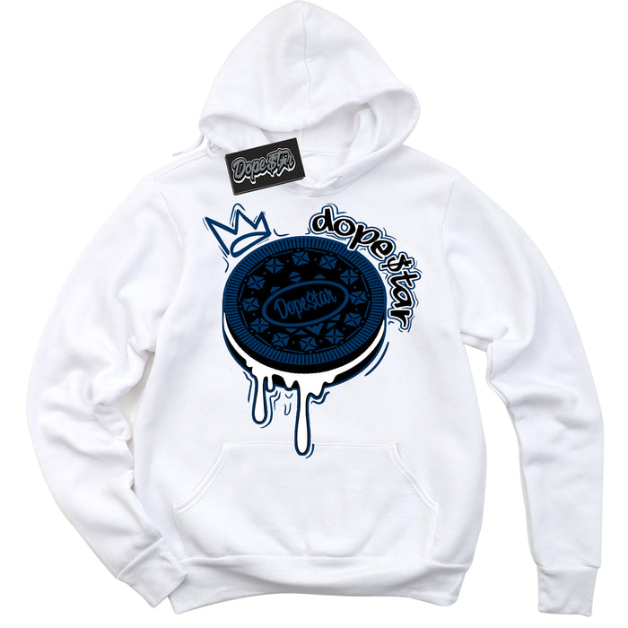 Cool White Hoodie with “Oreo DS” design that Perfectly Matches Midnight Navy 1s Jordans.